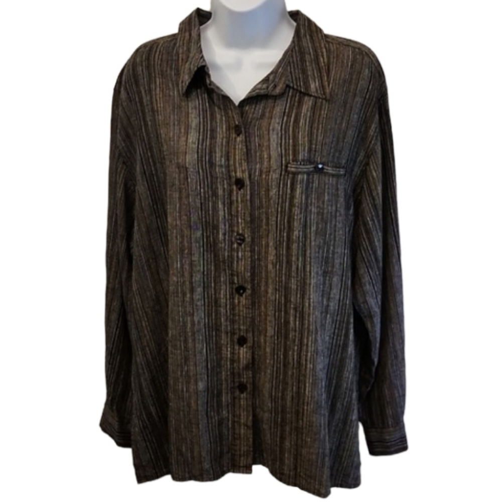 Women's Brown Striped Button-Front Shirt